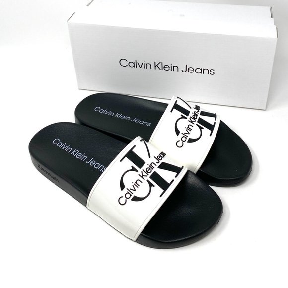 💖MEGA SALE💖Calvin Klein Mavett Monogram Slide Sandal White W - Picture 2 of 13